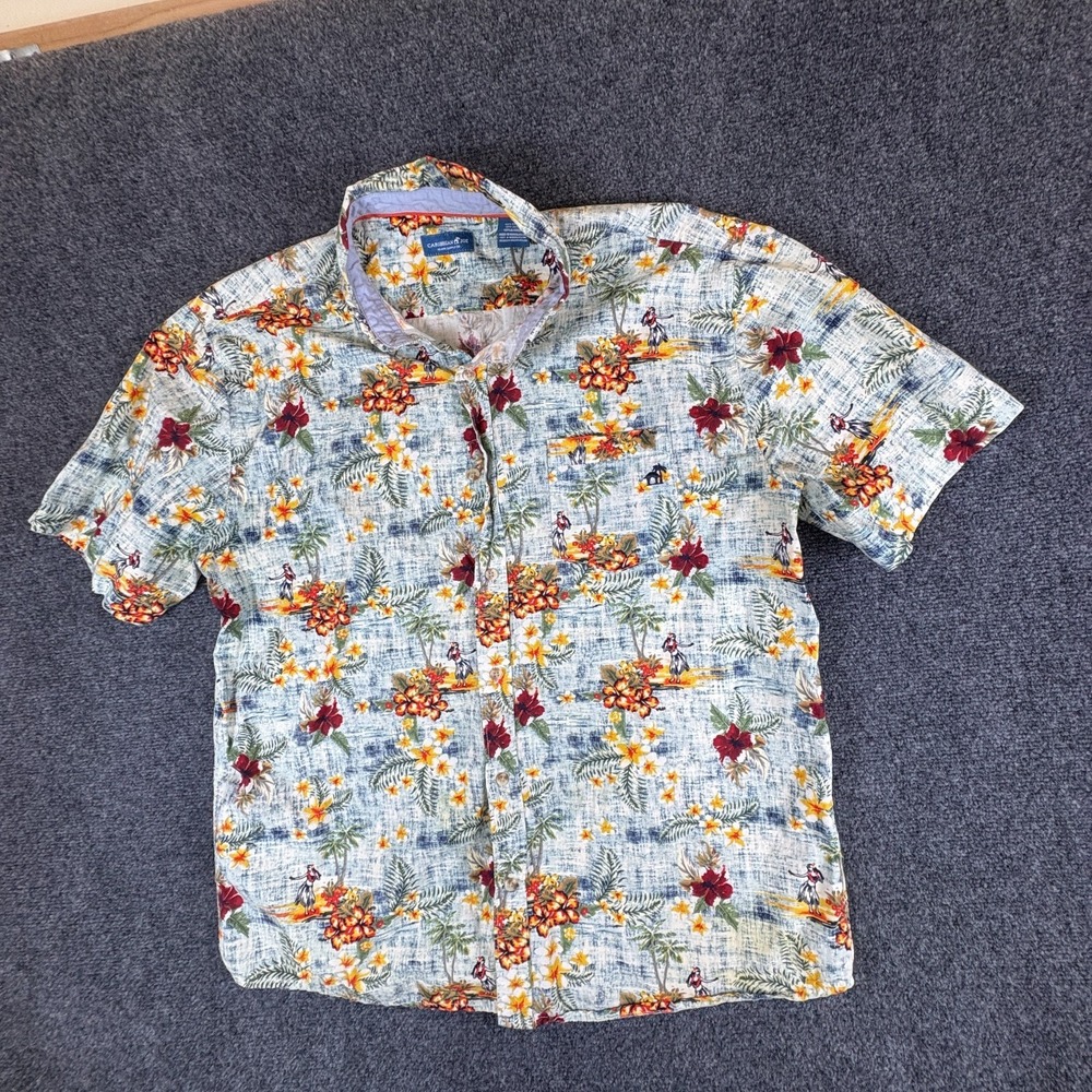 Caribbean Joe Island Supply Co. Shirt Mens XL Multicolor Tropical Hula Button Up